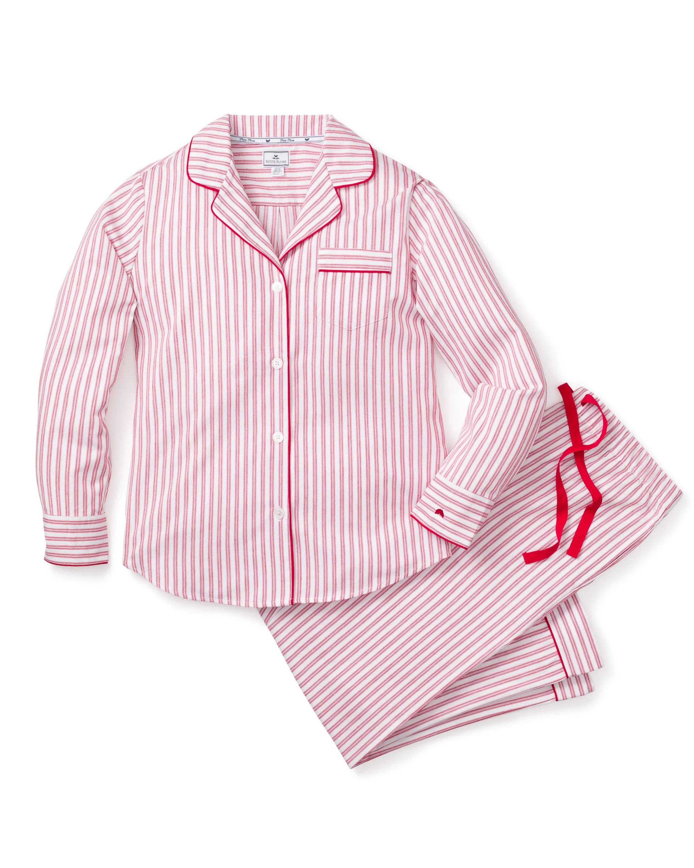 Women's Twill Pajama Set in Antique Red Ticking | Petite Plume