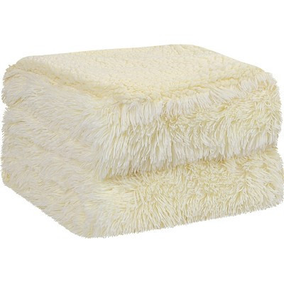 PiccoCasa Luxury Soft Fluffy Shaggy Faux Fur Bed Blanket 1 Pc Cream Twin (60"x80") | Target