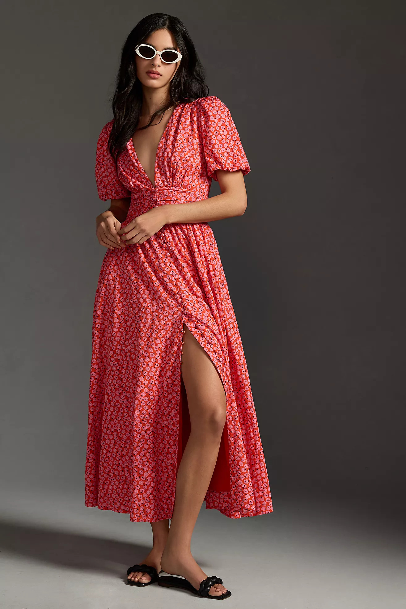 By Anthropologie Button-Front V-Neck Dress | Anthropologie (US)