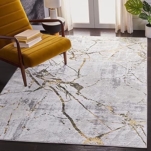 SAFAVIEH Amelia Collection 6' x 9' Grey/Gold ALA293G Modern Abstract Non-Shedding Living Room Din... | Amazon (US)