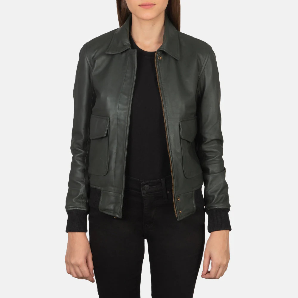 Women's Westa A-2 Green Leather Bomber Jacket | The Jacket Maker