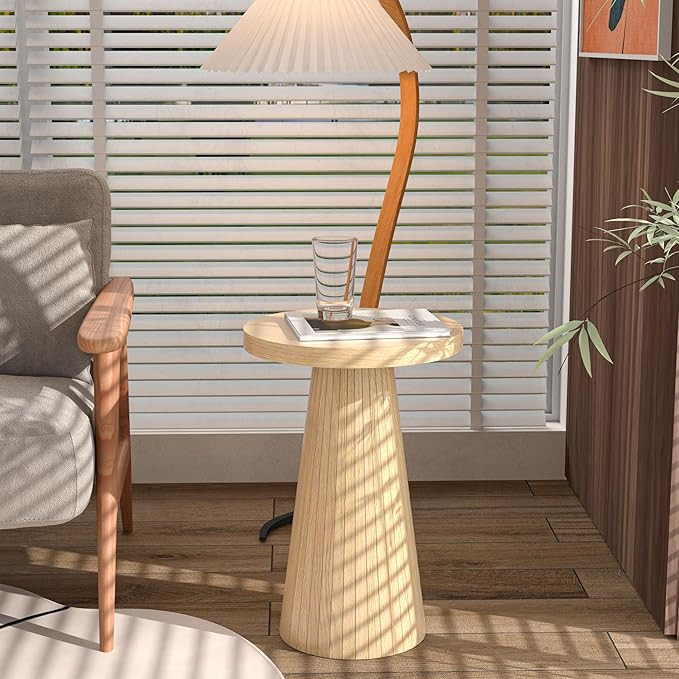 Round Pedestal Side Table, Wooden Drink Table for Small Spaces, Fluted Farmhouse Pedestal End Tab... | Amazon (US)