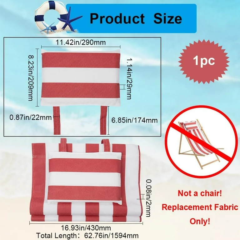 Beach Sling Chair Canvas Cloth with Pillow 44x17 Blue and White Stripes Casual Lounge Chair Repla... | Walmart (US)