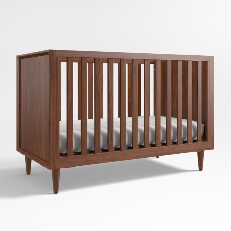 Tatum Walnut Mid-Century Wood Convertible Baby Crib + Reviews | Crate & Kids | Crate & Barrel
