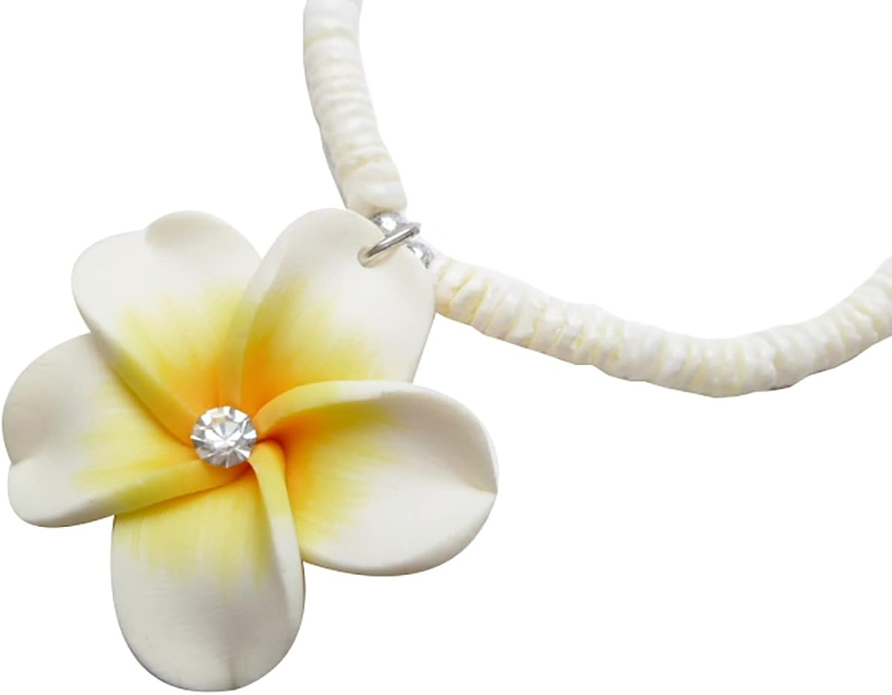 Handmade Plumeria Flower Necklace, 35mm Poly Clay Pendant, 18 inch White Clam Shell, Hawaiian Sty... | Amazon (US)