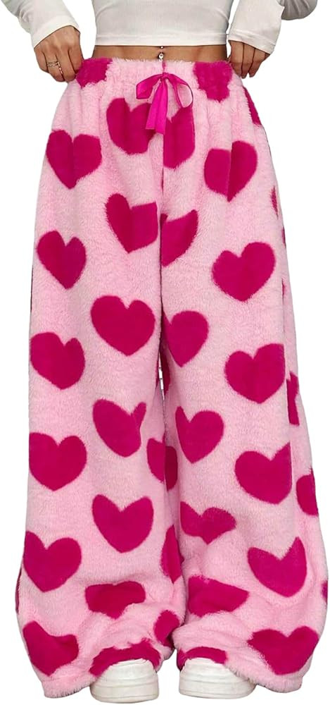 Wyeysyt Women Fuzzy Pajama Pants Plush Elastic Waist Wide Leg Leopard Pants Pj Bottoms Lounge Flu... | Amazon (US)