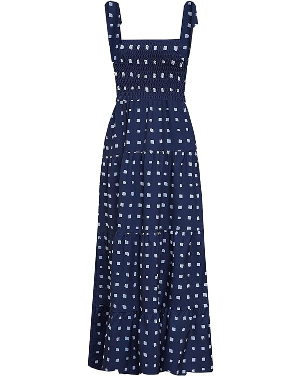 kinstell Women's Summer Boho Spaghetti Strap Square Neck Ruffle Casual Flowy Long Dress Beach Swi... | Amazon (US)