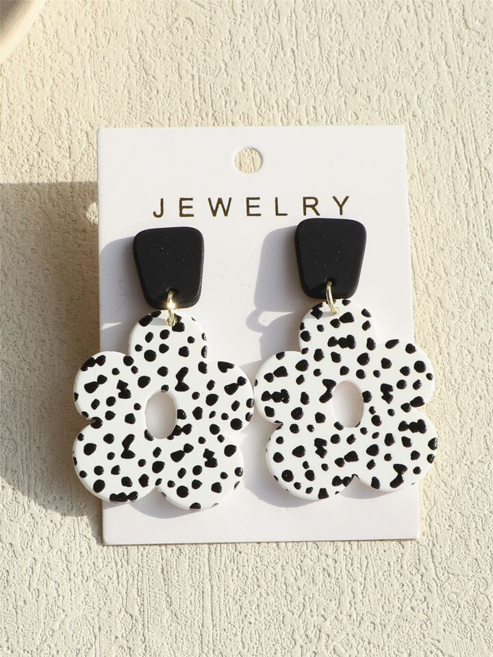 1pair Women's Acrylic Earrings With Polka Dot Print, Ceramic Texture & Hollowed-out Small Flowers... | SHEIN