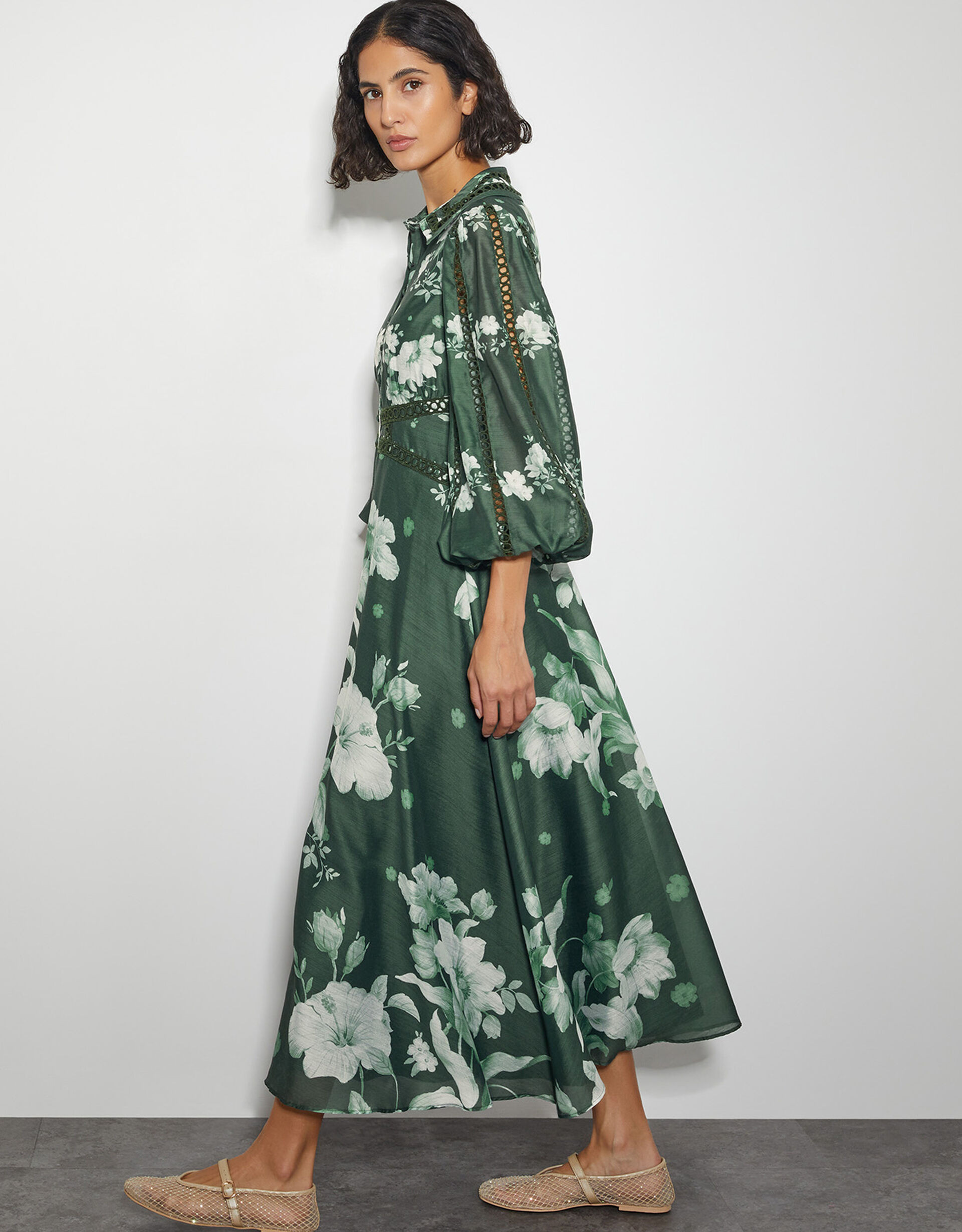 Amari Floral Midi Shirt Dress Green | Monsoon (UK)