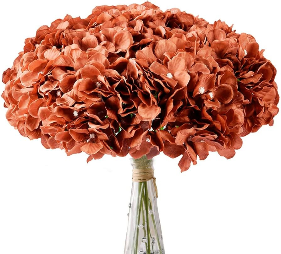 AVIVIHO Burnt Orange Fake Flowers Hydrangea Artificial Flowers Full Hydrangea Silk Flowers Heads ... | Amazon (US)