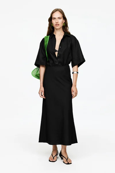 Linen-Blend Skirt – Black – Women – ARKET GB | Arket UK