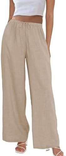 Duyang Womens Cotton Linen Palazzo Pants Drawstring Elastic Waist Casual Wide Leg Trousers with P... | Amazon (US)
