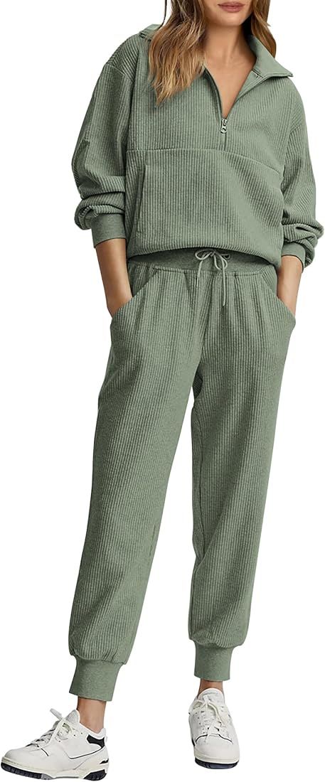 PRETTYGARDEN Womens 2 Piece Sweatsuits Set Long Sleeve Half Zip Pullover Sweatshirt Joggers Sweat... | Amazon (CA)