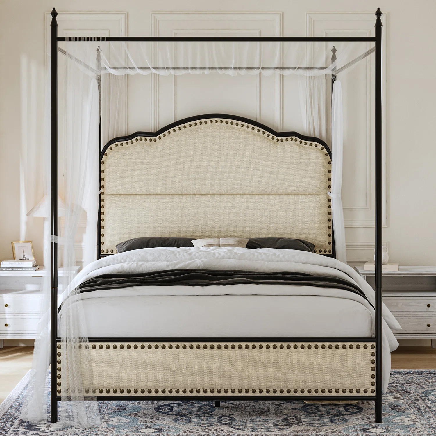 Winston Porter Xaviea 61"W Canopy Linen Upholstered Bed with High Headboard and Nailhead | Wayfai... | Wayfair North America