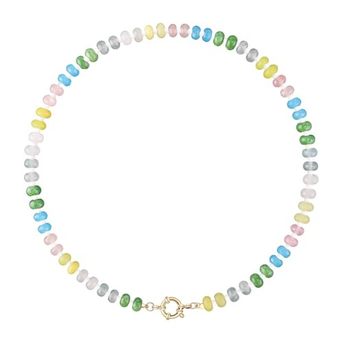 Amazon.com: LALAPPLE Colorful Beaded Gemstone Necklace for Women, Boho Rainbow Bead Choker with N... | Amazon (US)