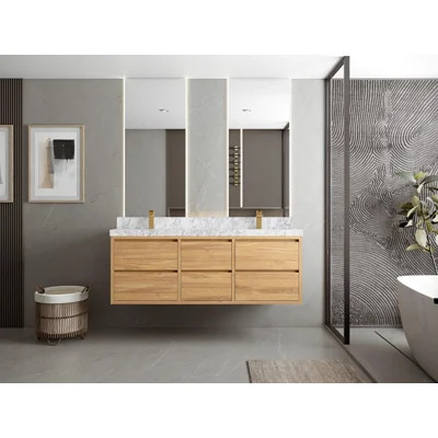 60" W x 22" D x 36" H Wall-Mounted Double Bathroom Vanity | Wayfair North America