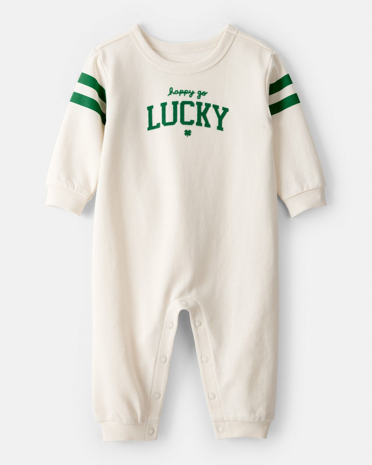Baby St. Patrick's Day Lucky French Terry Long-Sleeve Jumpsuit - Cream | Carter's Inc