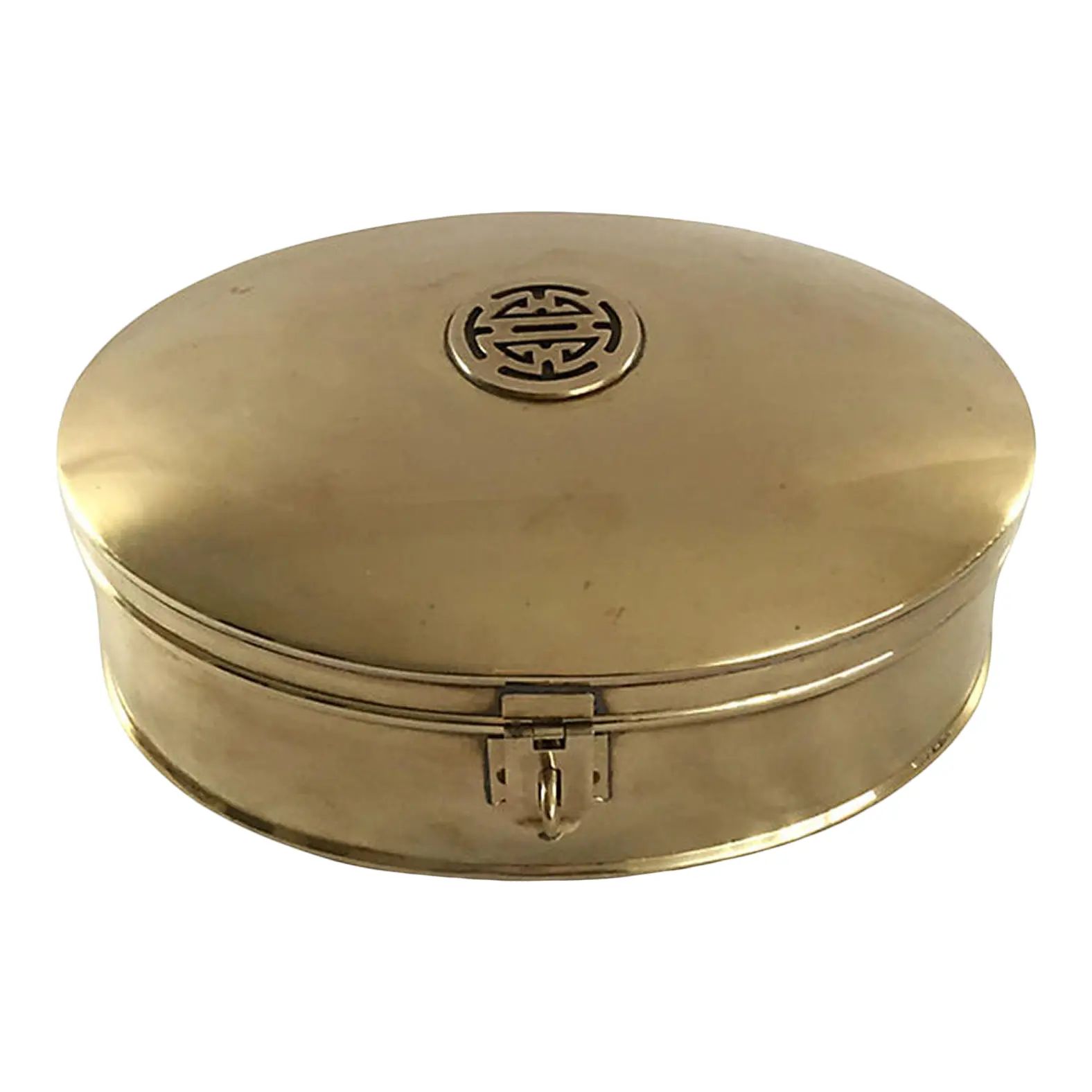 Vintage Brass Asian Insignia Lidded Box | Chairish