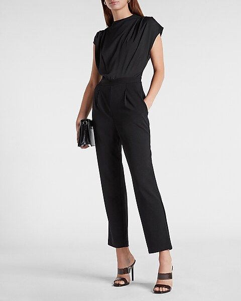 Draped Neck Short Sleeve Jumpsuit | Express