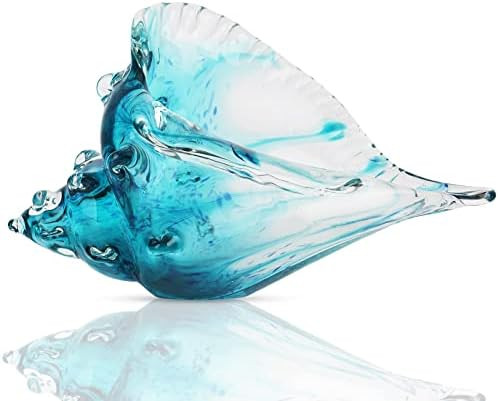 Hand-blown glass conch sculpture, modern green sea glass art decorative conch statue, coastal dec... | Amazon (US)