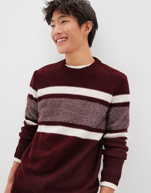 AE Super Soft Striped Crew Neck Sweater | American Eagle Outfitters (US & CA)