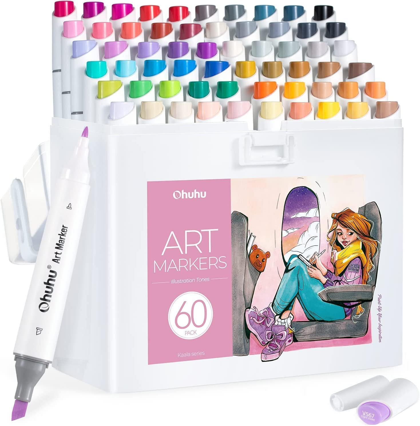 Ohuhu Alcohol Markers: 60 Colors Slim Broad and Fine Double Tipped Kaala Marker for Artists Adult... | Amazon (US)