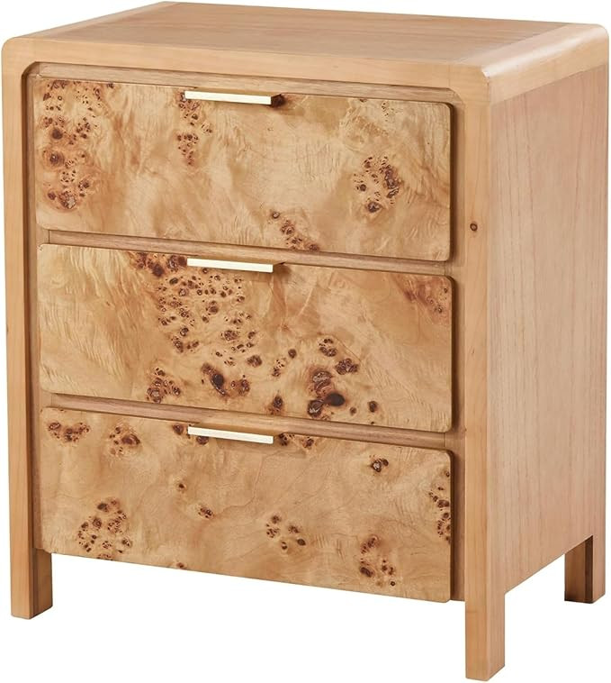 Burl Finish 3 Drawer Nightstand, Wood Rustic Farmhouse Dresser, Vintage Accent Storage Bedside Ta... | Amazon (US)