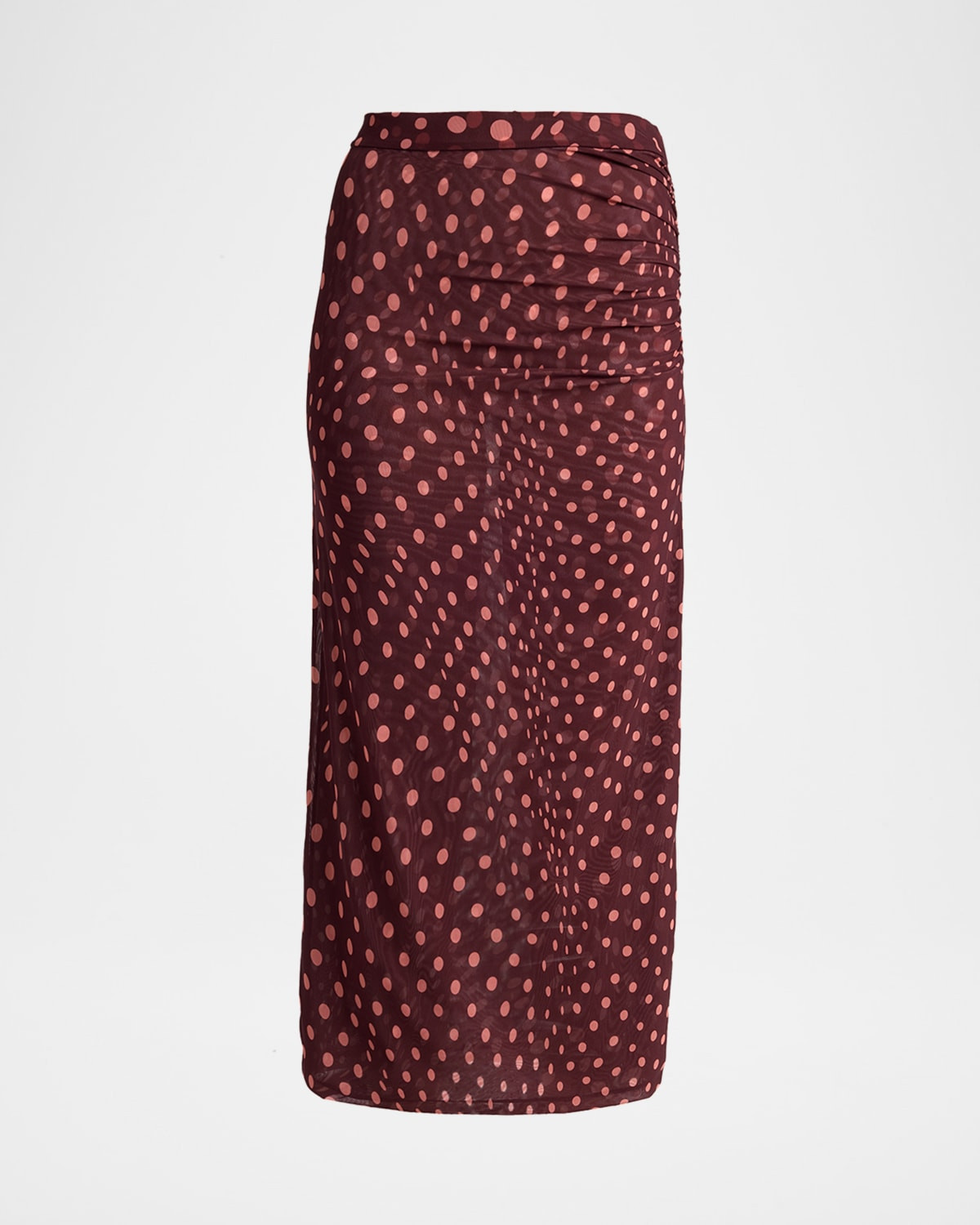 Polka Dot Mesh Ruched Midi Skirt | Neiman Marcus