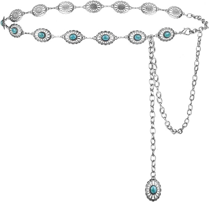 FIORETTO Metal Chain Link Belt for Women Western Cowgirl Waist Chain Boho Country Turquoise Belts... | Amazon (US)