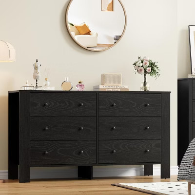 50" Black 6 Drawer Dresser with Deep Drawers & Metal Knobs, Modern Wooden Chest for Bedroom, Entryway & Hallway | Target