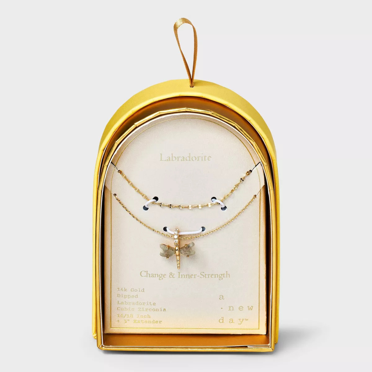 14K Gold Dipped Cubic Zirconia Labradorite Dragonfly Pendant Multi-Strand Necklace - A New Day™... | Target