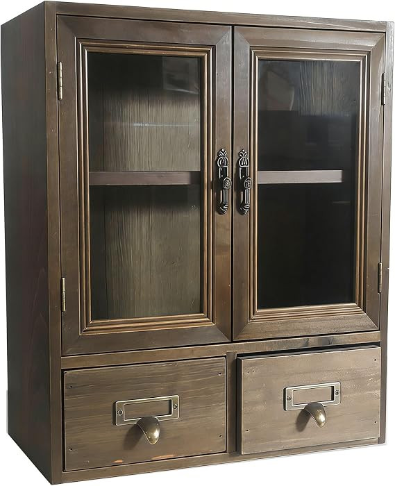Narrow Vintage Pine Apothecary Cabinet 12"Lx4.7"Wx14" Drawer Burnt Wood | Amazon (US)