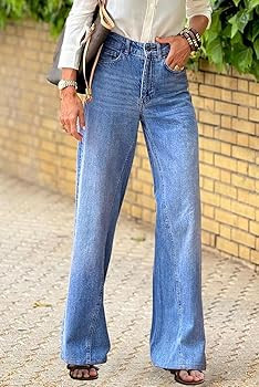 Necooer Womens Jeans Stretchy Casual Boyfriend Wide Leg Washed Sexy Baggy Denim Pants for Women T... | Amazon (US)