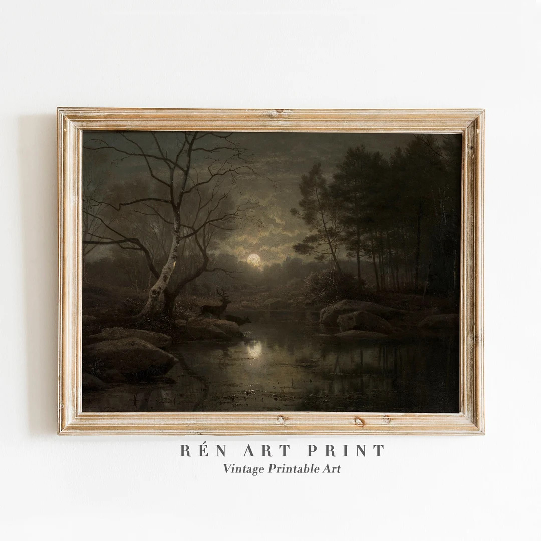 Moody Landscape Painting Printable Wall Art Vintage Dark Artwork Moonlight Painting Dark Academia... | Etsy (US)