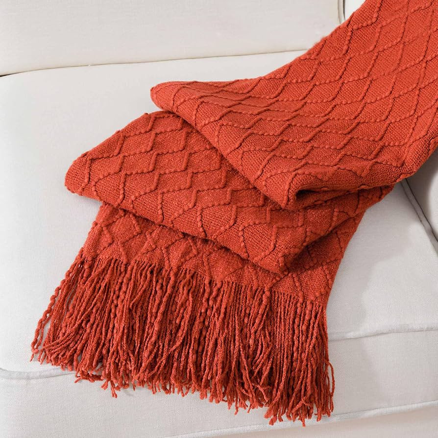 BATTILO HOME Rust Orange Throw Blanket for Couch, Knit Fall Throw Blanket with Tassel, Boho Throw... | Amazon (US)