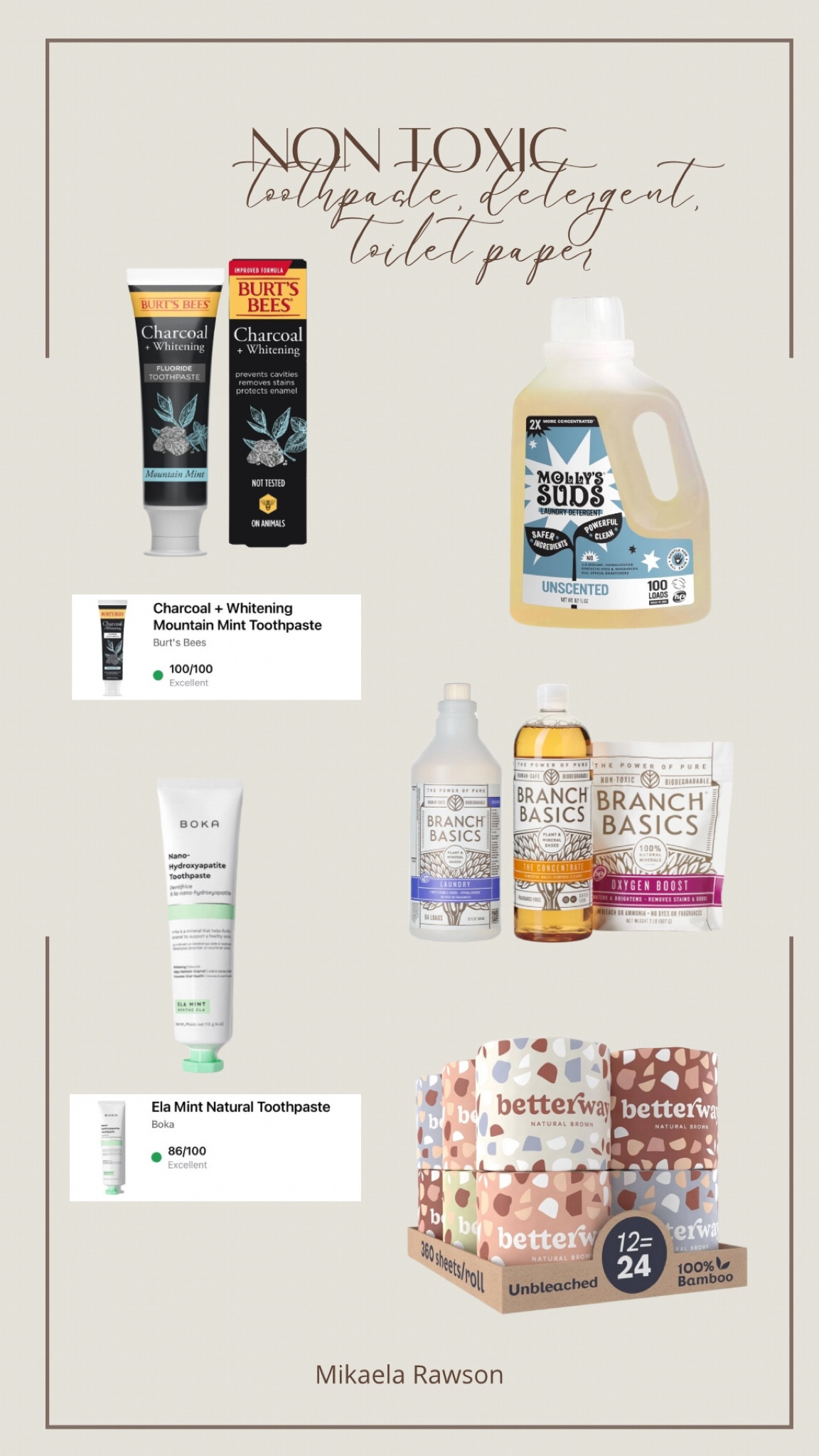 Here are my finds for non toxic laundry detergent, toothpaste, and toilet paper! 🤍