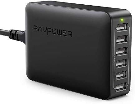 USB Charger RAVPower 60W 12A 6-Port Desktop USB Charging Station with iSmart Multiple Port, Compa... | Amazon (US)