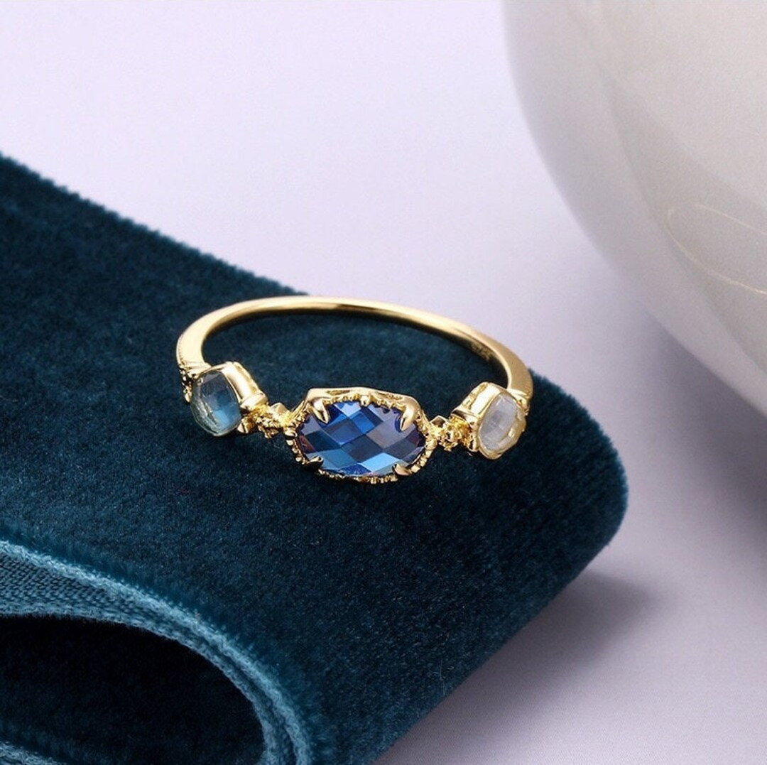 Geometric Stackable Rings, Hexagon Stacking Rings, Royal Blue Stone Ring, Gemstone Stack Ring, Bl... | Etsy (US)