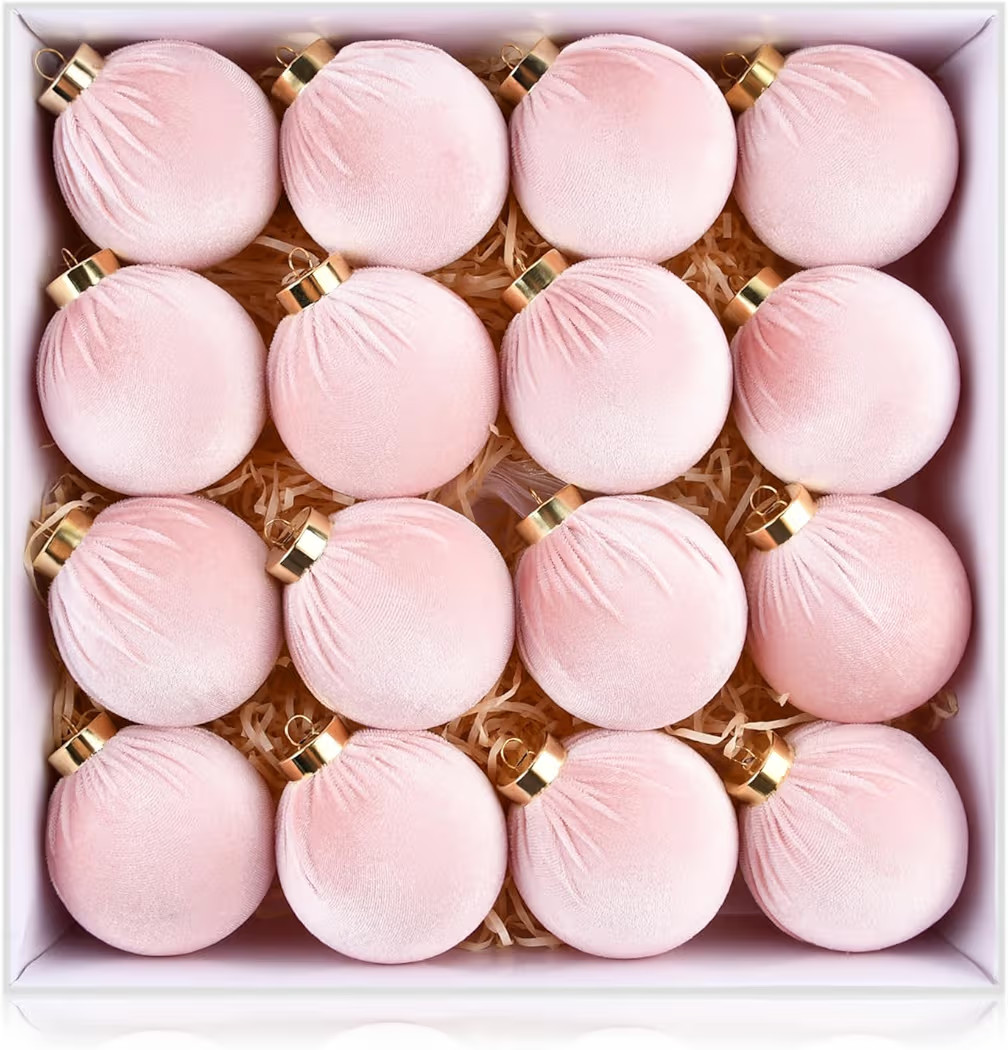 Velvet Ornaments for Christmas Tree Decorations - Light Baby Pink Christmas Ball Ornament for Ind... | Amazon (US)