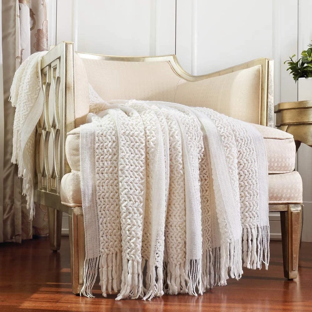 CREVENT Knit Throw Blanket for Couch Sofa Chair Bed Home Decoration Soft Warm Cozy Light Weight (50 X60 Cream/White) | Walmart (US)