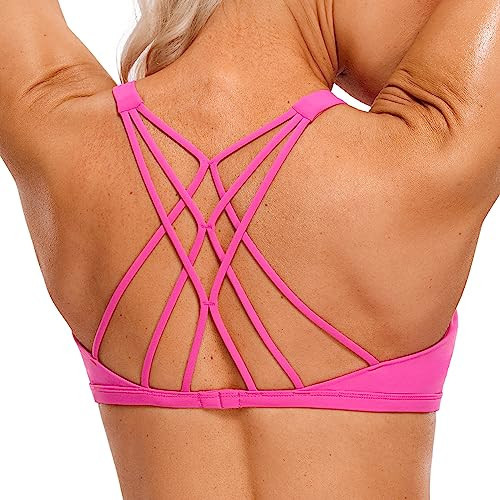 CRZ YOGA Naked Feeling Cross Back Sports Bras for Women - Strappy Back Padded Medium Support Wireless Gym Cami Workout Yoga Hibiscus Purple X-Large | Amazon (US)