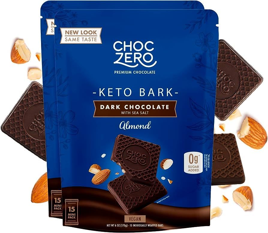 ChocZero Dark Chocolate Almond Keto Bark with Sea Salt - Sugar Free, Low Carb - No Sugar Alcohols... | Amazon (US)