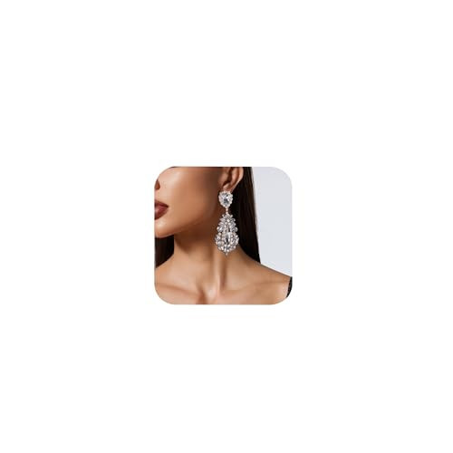 Silver Chandelier Rhinestone Earrings for Women - Large Sparkly Crystal Dangle Earrings Trendy Jewelry Gifts for Wedding Prom Bridal Party | Amazon (US)
