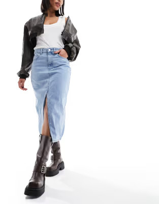 ONLY denim midi skirt with front split in light blue  | ASOS | ASOS (Global)