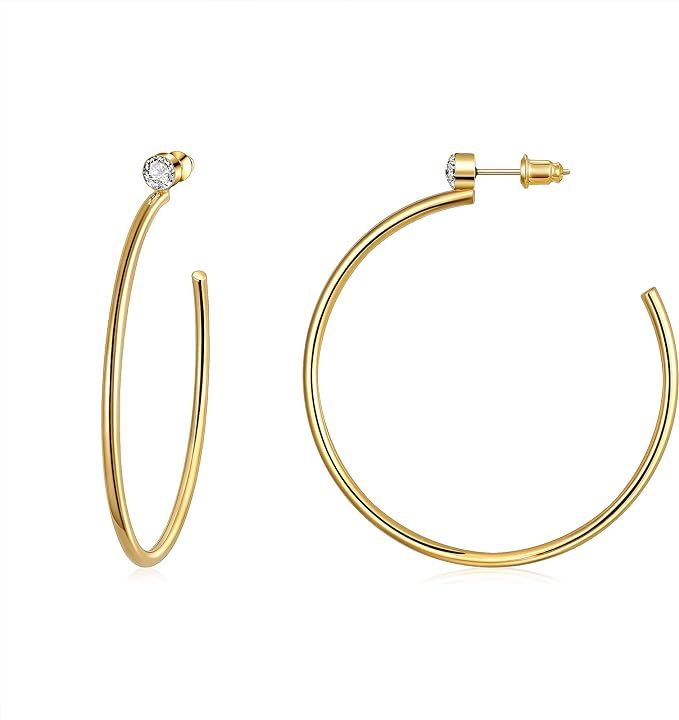 Gacimy Gold Hoop Earrings for Women 14K Real Gold Plated, 925 Sterling Silver Post Gold Earrings ... | Amazon (US)