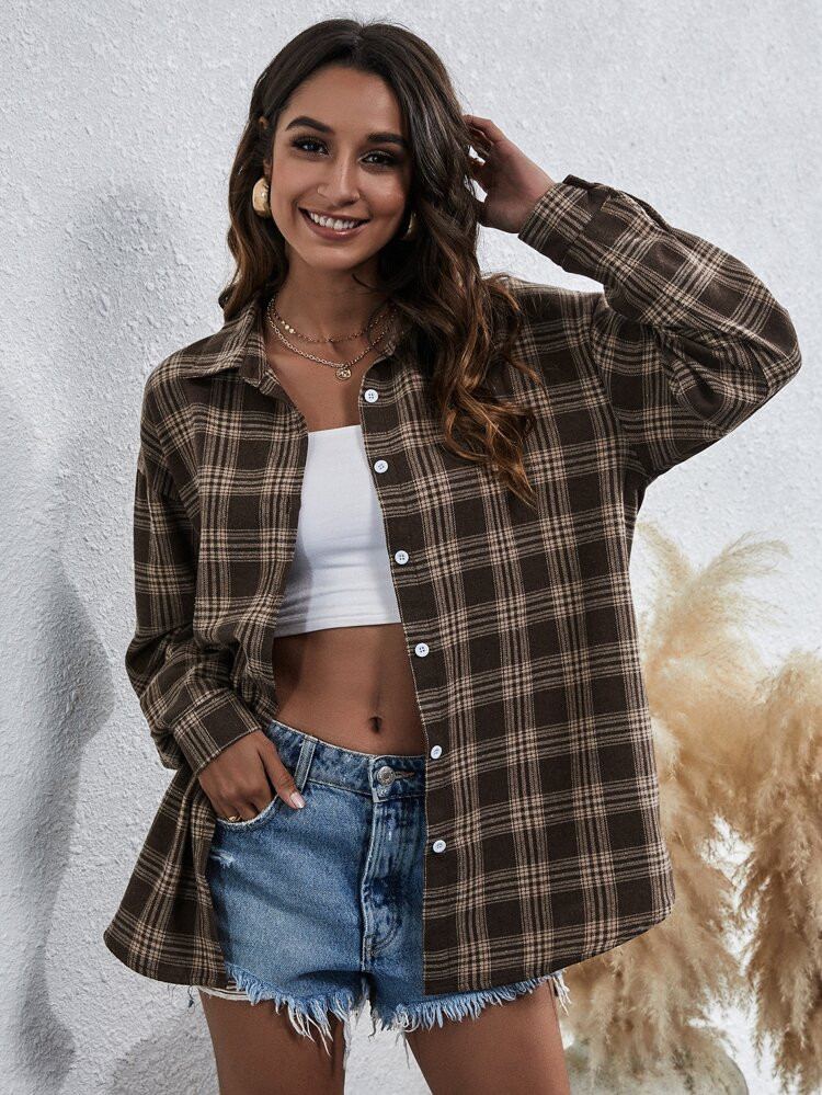 Plaid Print Button Front Overshirt | SHEIN