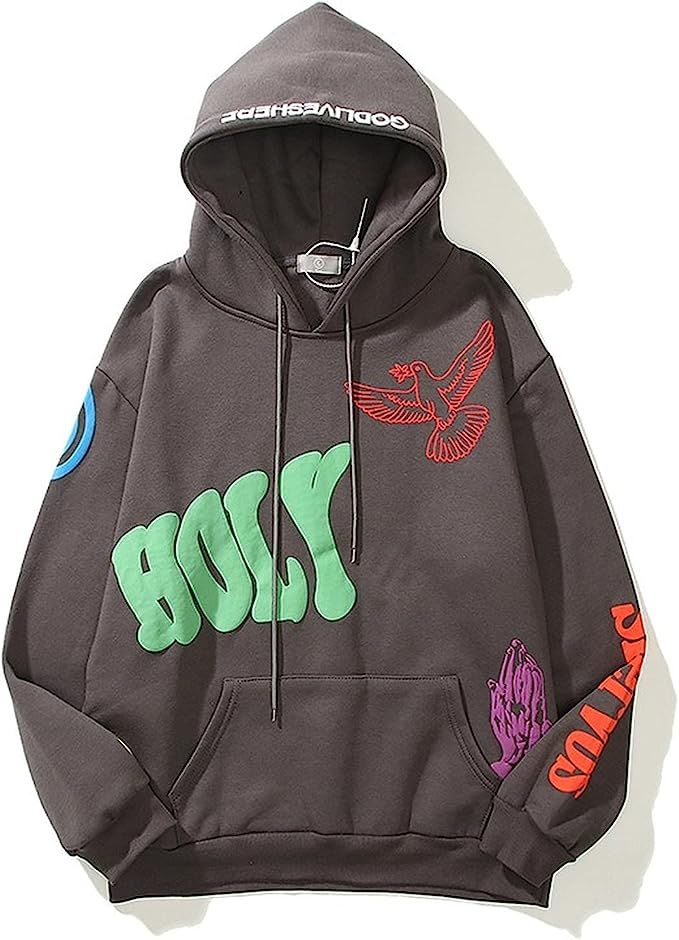 MOUNSHET Kanye Hoodie Holy Graffiti Letters Printed Hooded Sweatshirt Hip Hop Fashion Pullover St... | Amazon (US)