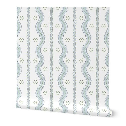 ANDREW STRIPE Soft Blue and Greens on White | Spoonflower