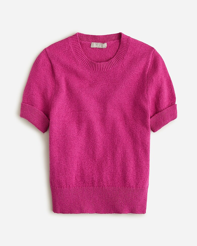 Cuff-sleeve cropped crewneck sweater in textured bouclé | J. Crew US