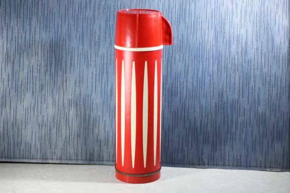 1960s Mid Century Modern Red and White Metal Thermos | Etsy | Etsy (US)